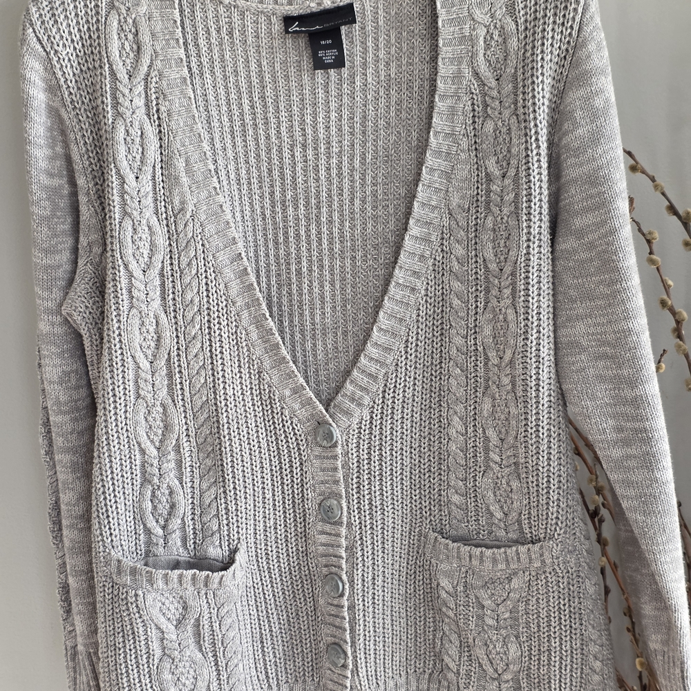 Lane Bryant Light Gray Cable Knit Cardigan